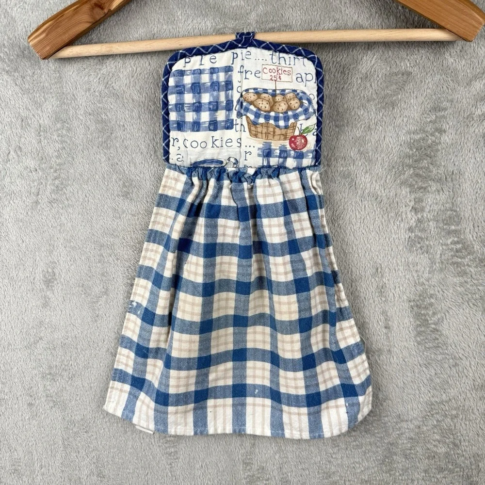 Hanging Decorative Towel Hot Pad Cookies Baking Plaid Button Vintage Cottagecore